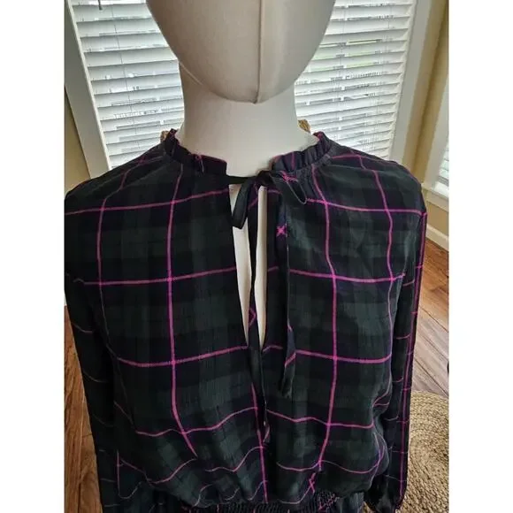 J. Crew Tartan Plaid Dress Ruffle Tie Collar Puff Sleeve Academia Preppy M NWT - Picture 6 of 14